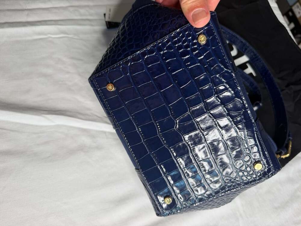 Lauren Ralph Lauren Witley Medium Bucket Bag Navy Canvas Croc Leather MSRP $375 - Picture 7 of 9